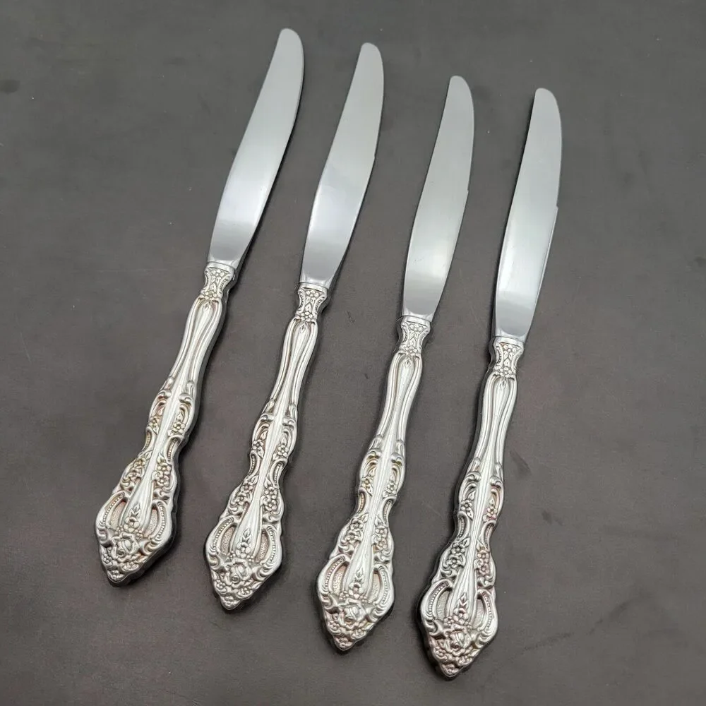 Vintage Oneida Michelangelo Set 4 Cube Dinner Knife Heirloom Stainless Flatware